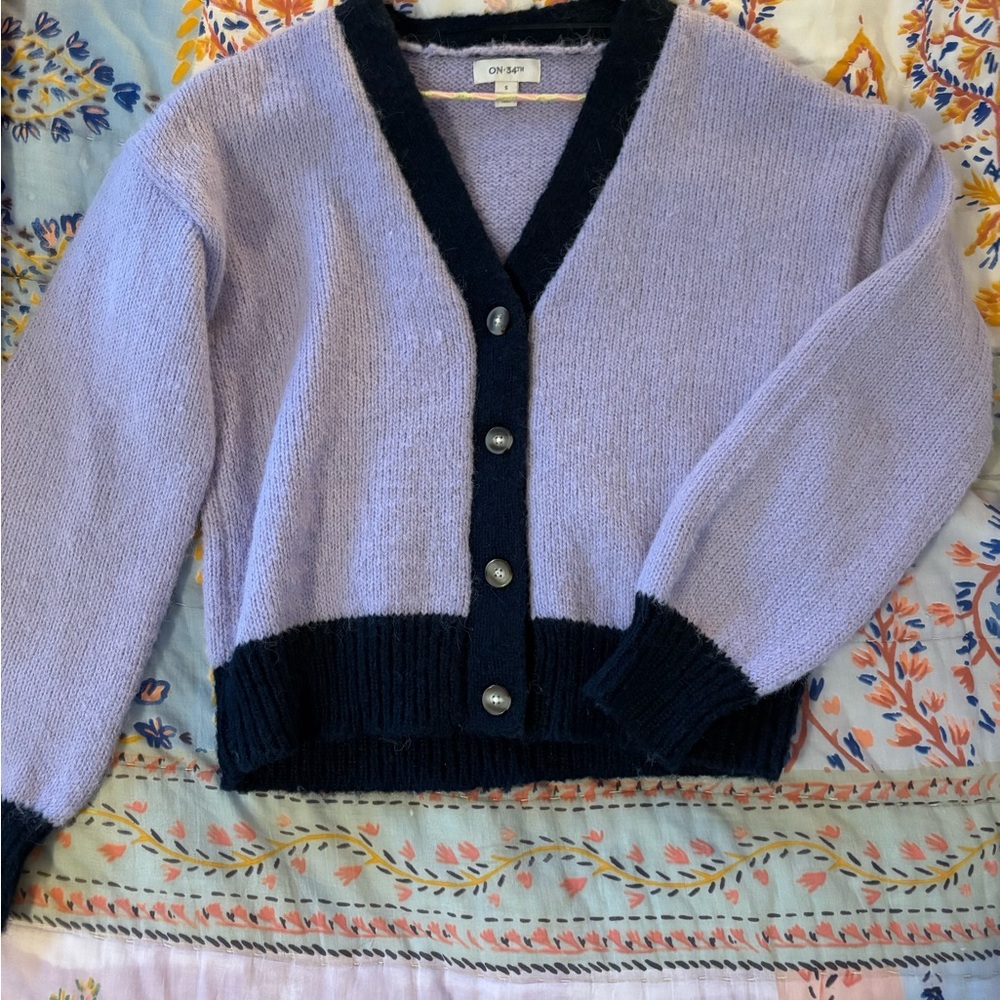 On 34th Purple and navy knit Cardigan Sweater small - Picture 7 of 9